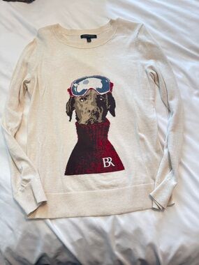 Banana Republic Cream Sweater with Dog Graphic and Red Accent